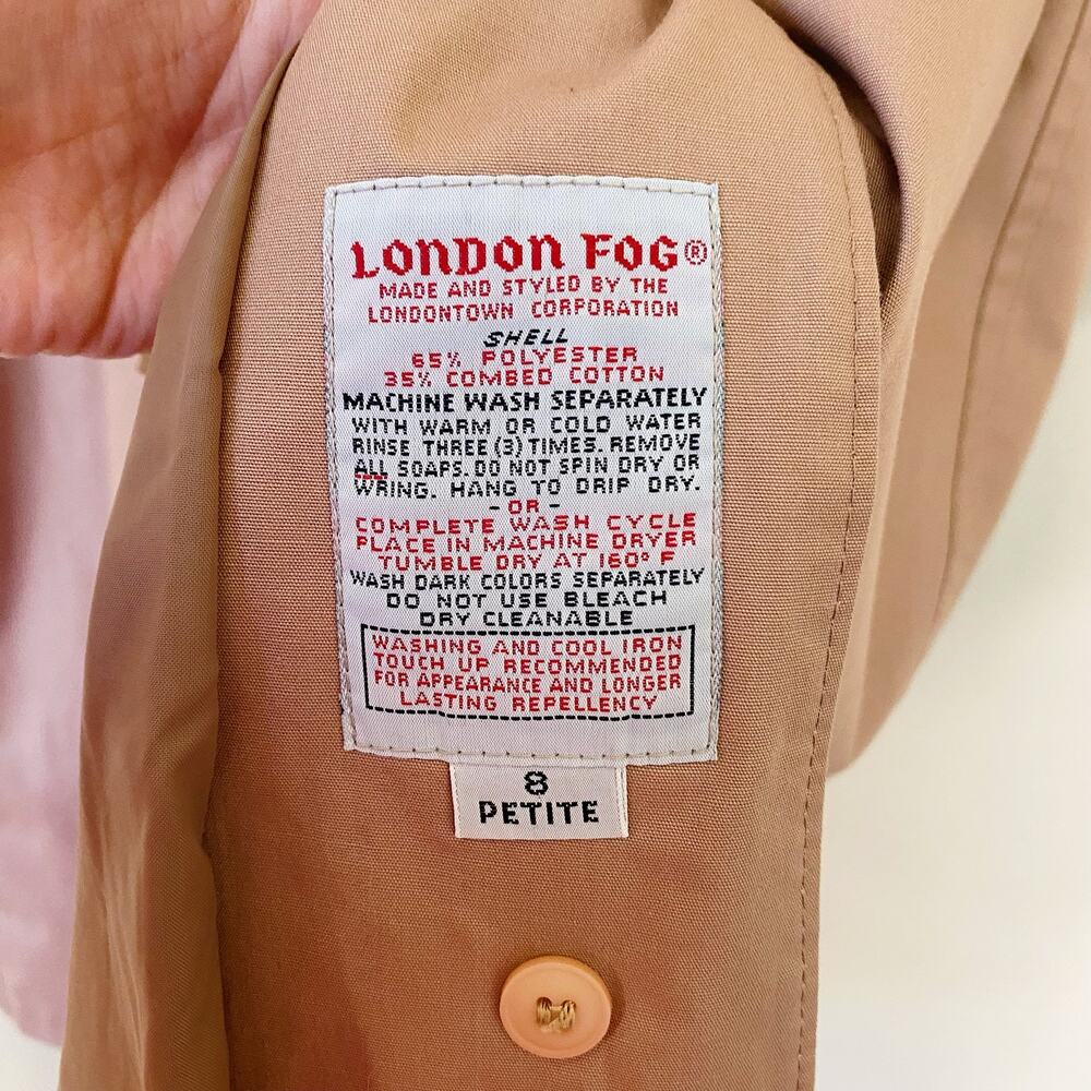 Vintage London Fog Pink Cotton Blend Belted Trench Coat Pea Coat Size 8P - Picture 6 of 7
